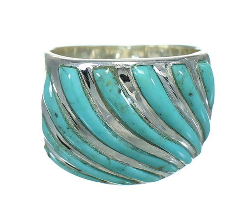 Genuine Sterling Silver Turquoise Inlay Southwest Jewelry Ring Size 7-1/2 RX86320